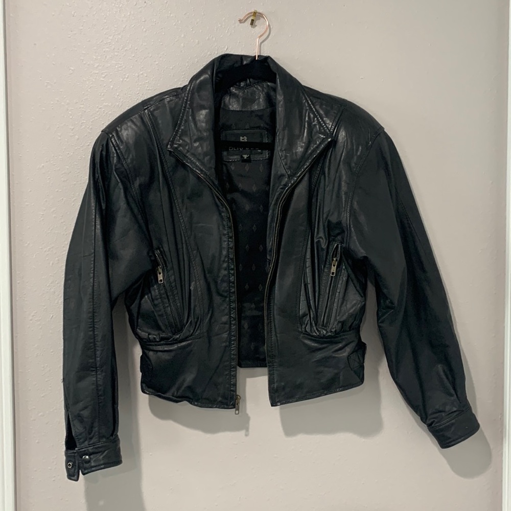 Bermans Genuine Leather Jacket, Padded Shoulders, Vintage